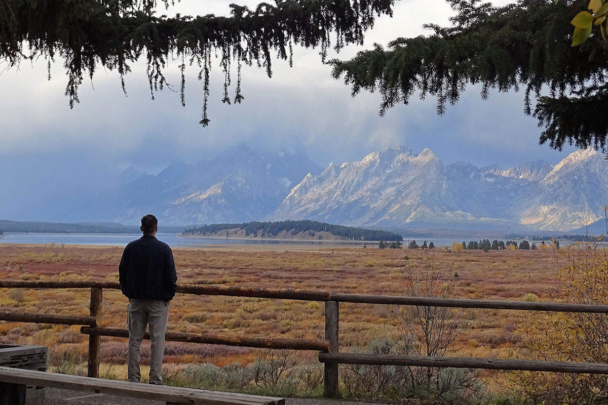 Man Viewing Teton Mountain Range on Private Grand Teton Tour - Buffalo Roam Tours