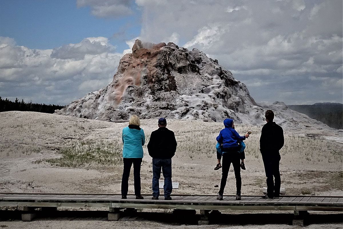 Yellowstone Private Tour Group Viewing White Dome Geyser - Buffalo Roam Tours